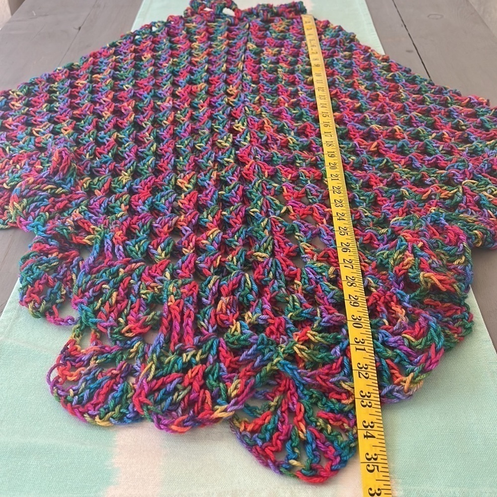 Handmade Multicolor Open Knit Crochet Poncho One Size - Picture 9 of 10
